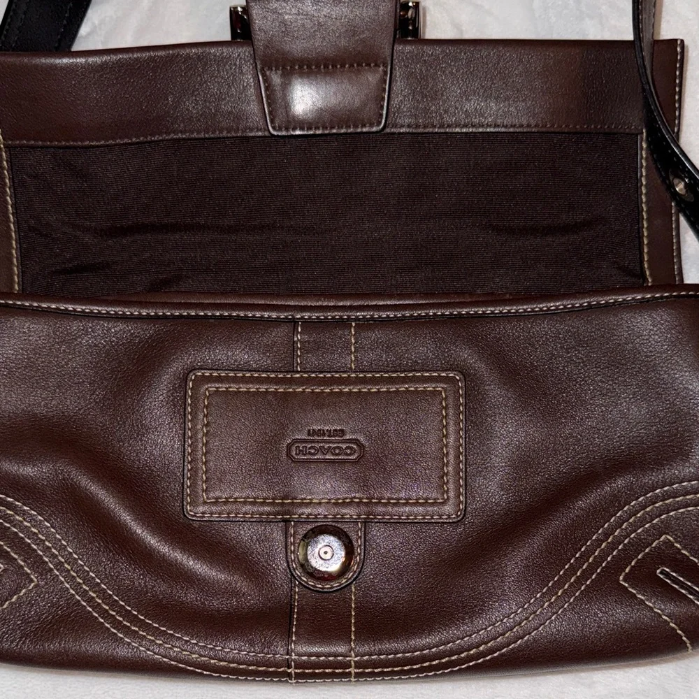 Coach Dark Brown Leather Shoulder Bag with Silver Hardware - Picture 8 of 16